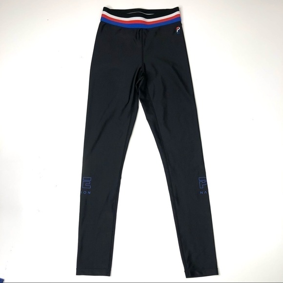 Rare P.E NATION Hell Fire Striped Band Black Stretchy Shiny Active Leggings - Picture 2 of 14